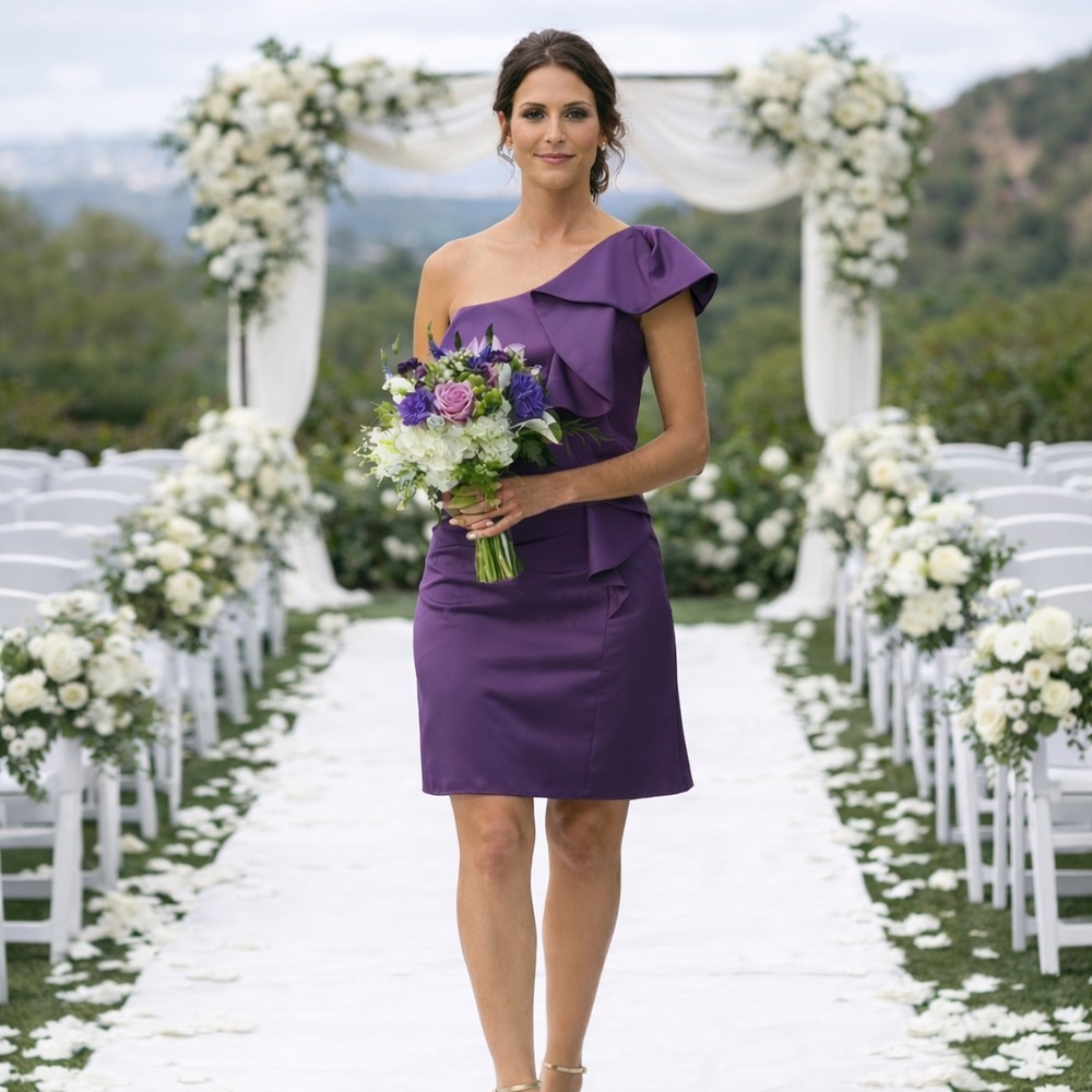 Disney Fairy Tale Weddings Alfred Angelo Ruffle Satin Eggplant Size 0 - like new
